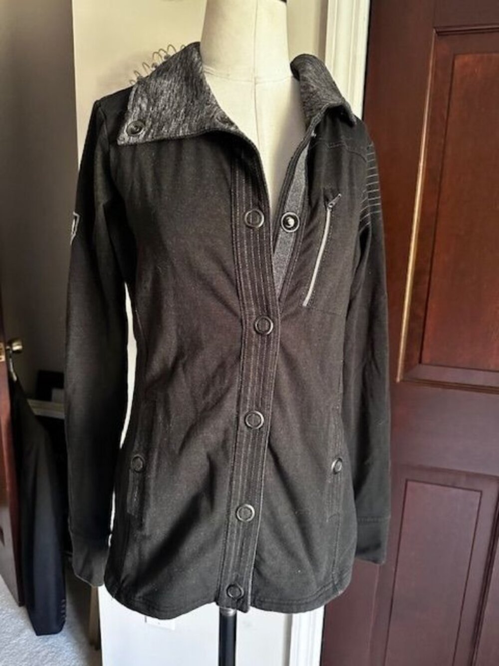 Kuhl Krush Black Grey Jacket Snaps Cotton Blend Womens Size small